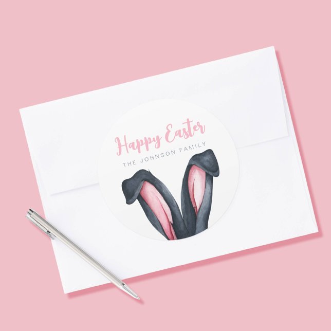 Adesivo Felz pascoa Bonito de Ouvidos (Cute Bunny Ears Happy Easter Classic Round Sticker)
