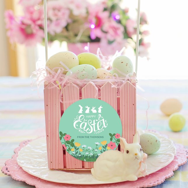 Adesivo Felz pascoa de flor selvagem Primavera verde branc (Criador carregado)