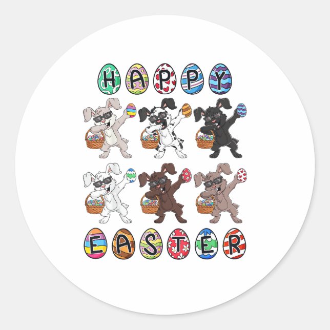 Adesivo Felz pascoa Dia Dabbing Rabbits Ovos Rapazes (Frente)