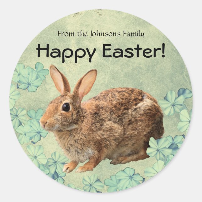 Adesivo Felz pascoa doce e doce, pastel Bunny Floral (Frente)