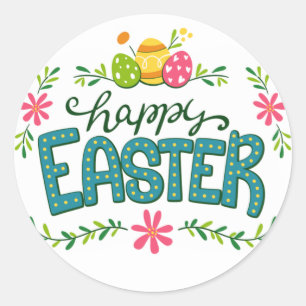 Adesivo Felz pascoa Floral Flores Ovos de Páscoa