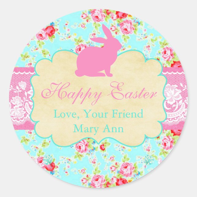 Adesivo Felz pascoa Floral Lace Personalizado (Frente)