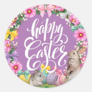 Adesivo Felz pascoa Script Floral lavendar Páscoa Bunny