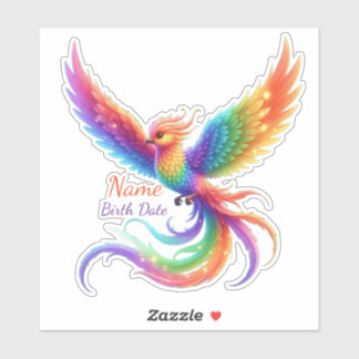 Adesivo Fenix Arco-íris Personalizada Nome Data de Nascime