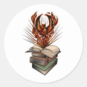 Adesivo Fênix Ressurgindo das Chamas dos Livros Fantasia