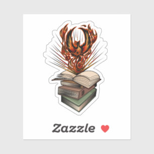 Adesivo Fênix Ressurgindo do Fogo dos Livros Fantasia Insp