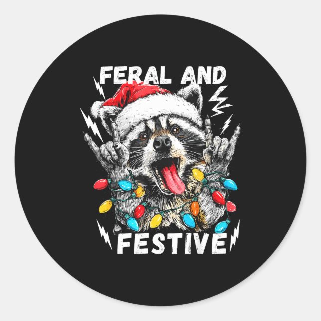 Adesivo Feral And Festive Funny Christmas Rocker Raccoon S (Frente)