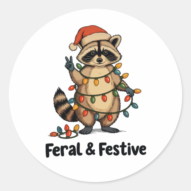 Adesivo Feral And Festive Raccoon Christmas Xmas Lights (Frente)