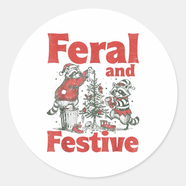 Adesivo Feral And Festive Raccoon Santa Christmas Holiday  (Frente)