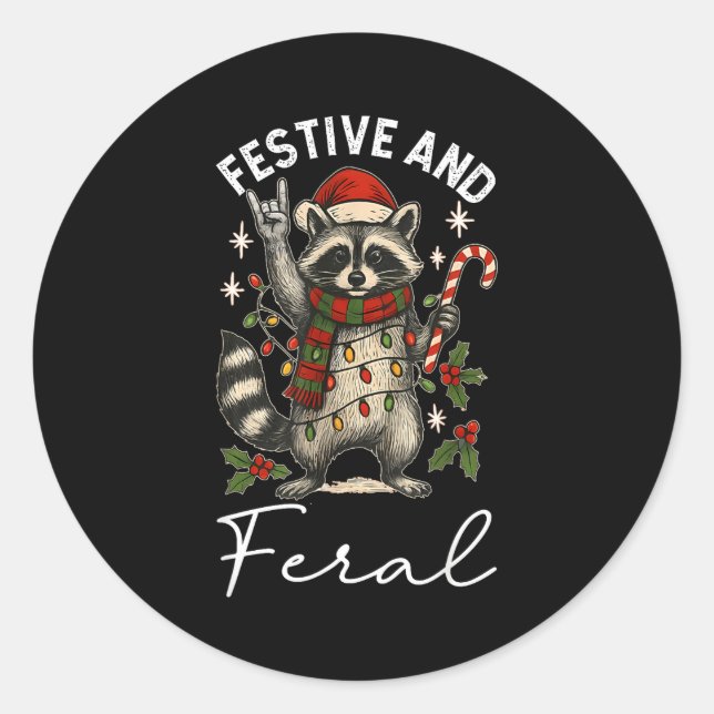 Adesivo Feral And Festive Raccoon Santa Hat Christmas Ligh (Frente)