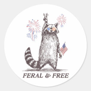 Adesivo Feral And Free Raccoon, Funny Raccoon 4 De Julho