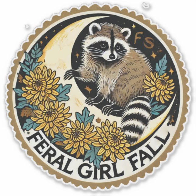 Adesivo Feral Girl Fall Raccoon (Frente)