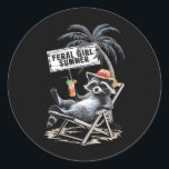 Adesivo Feral Girl Summer Beach Funny Raccoon<br><div class="desc">Feral Girl Summer Beach Funny Raccoon</div>