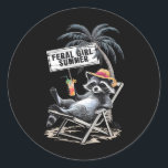 Adesivo Feral Girl Summer Beach Funny Raccoon<br><div class="desc">Feral Girl Summer Beach Funny Raccoon</div>