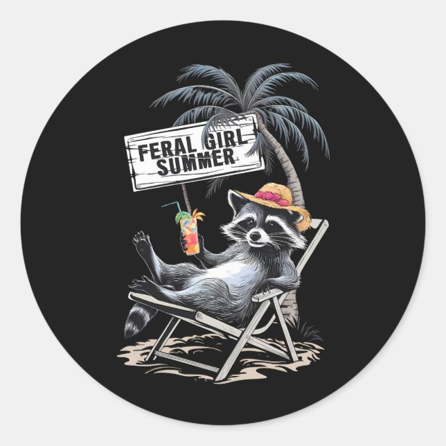 Adesivo Feral Girl Summer Beach Funny Raccoon (Frente)
