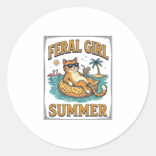 Adesivo Feral Girl Summer Gato Flutua Camisa Vintage Desig