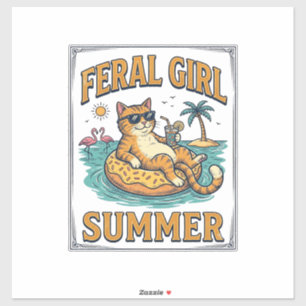 Adesivo Feral Girl Summer Gato Flutua Camisa Vintage Desig