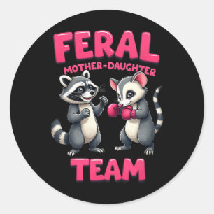 Adesivo Feral Mãe Filha Equipe Engraçada Raccoon Boxando T