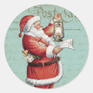 Adesivo Feriado antigo azul de Papai Noel do natal vintage