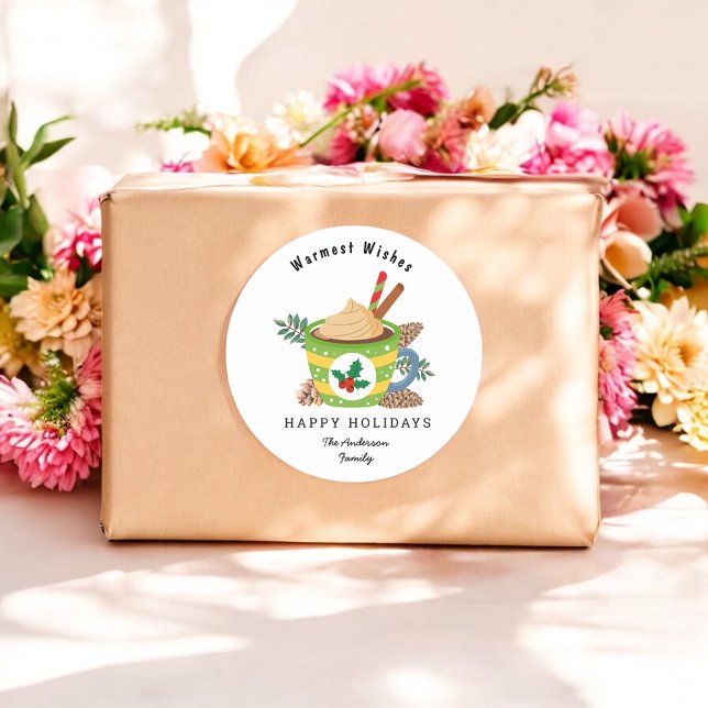 Adesivo Feriado Branco Verde de Chocolate Quente de Natal (Criador carregado)