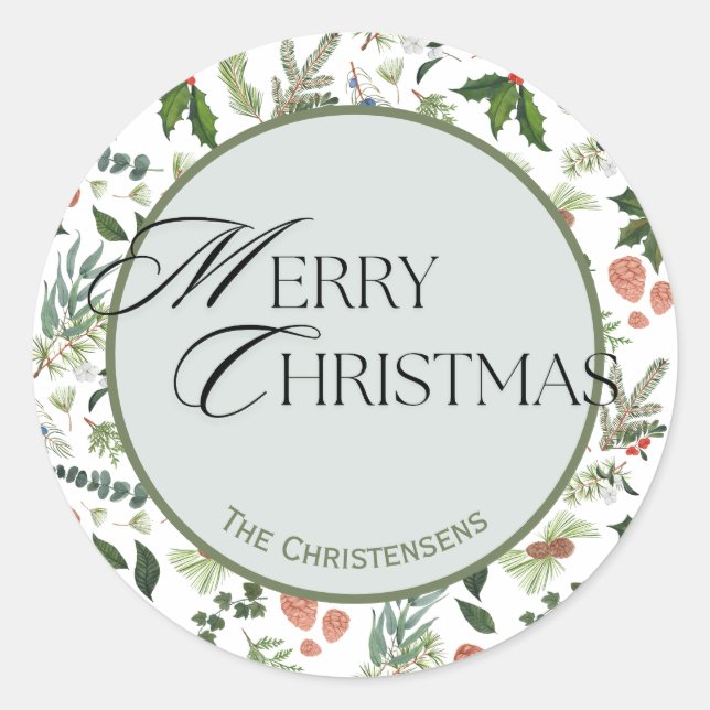 Adesivo Feriado Clássico da Floresta de Aquarela de invern (Frente)