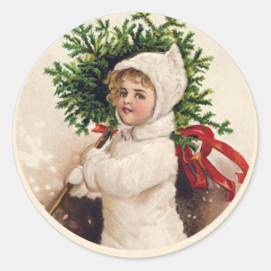 Adesivo Feriado da Vintage French Christmas Tree Girl