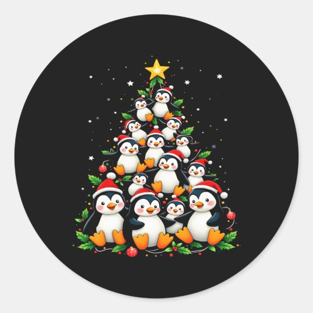 Adesivo Feriado de Árvore Pinguim de Natal (Frente)