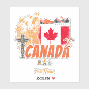 Adesivo Feriado De Bandeira E Urso Grizzly No Canadá