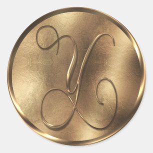 Adesivo Feriado de Convite de Casamento de Bronze Monogram