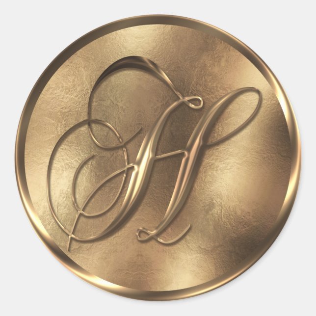 Adesivo Feriado de Convite de Casamento de Bronze Monogram (Frente)