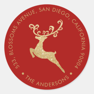 Adesivo Feriado de Endereço de Retorno Vermelho da Reindee