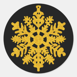 Adesivo Feriado de Glitter Dourado e Flocos de Neve Pretos