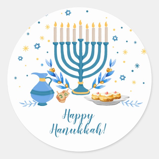 Adesivo Feriado de Hanukkah com Aquarela (Frente)