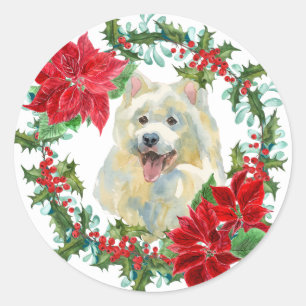 Adesivo Feriado de Holly Holiday Samoyed Poinsettia
