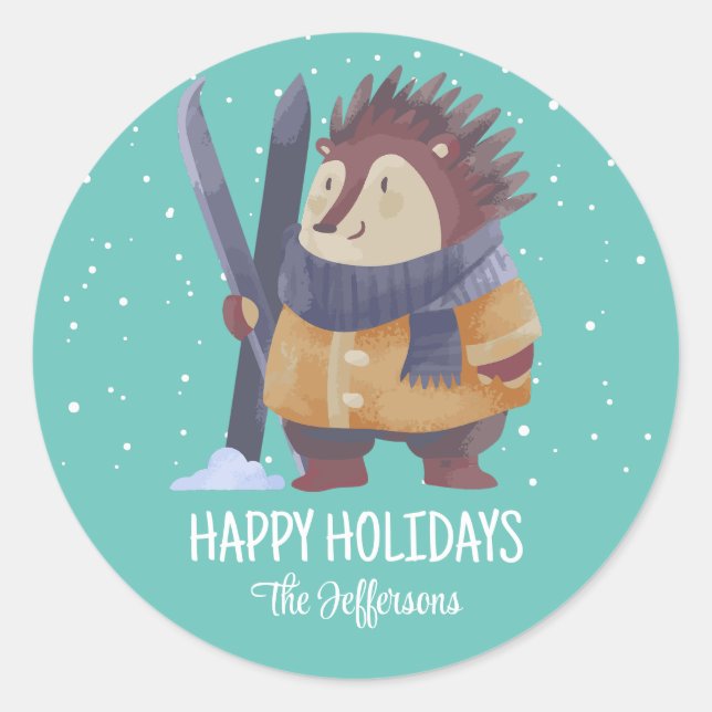 Adesivo Feriado de inverno de Natal de Hedgehog (Frente)