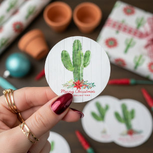 Adesivo Feriado de Madeira Branca de Cactus de Natal Russo