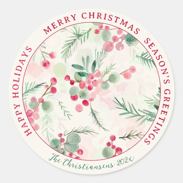 Adesivo Feriado de Natais vintages de Berries rosa (Frente)