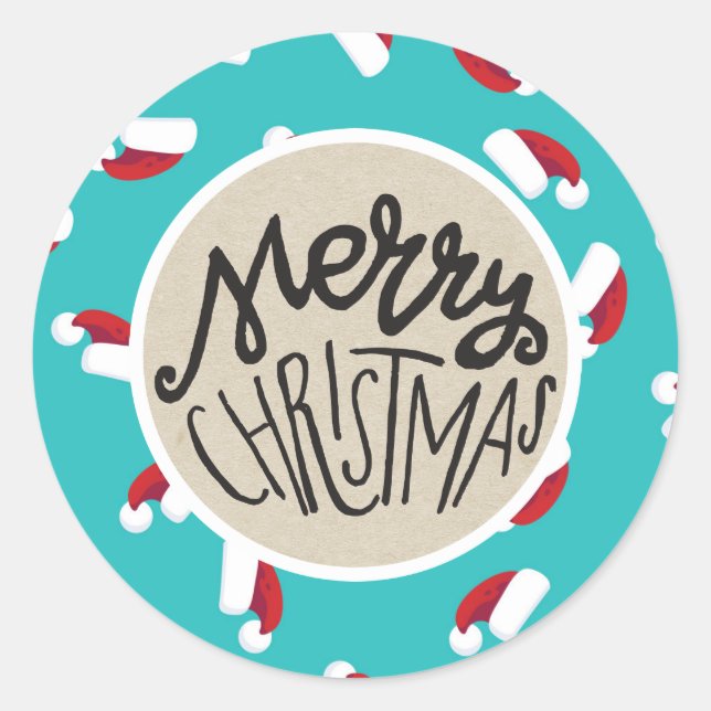 Adesivo Feriado de Natal Azul Santa Hats, Favor Whimsical (Frente)