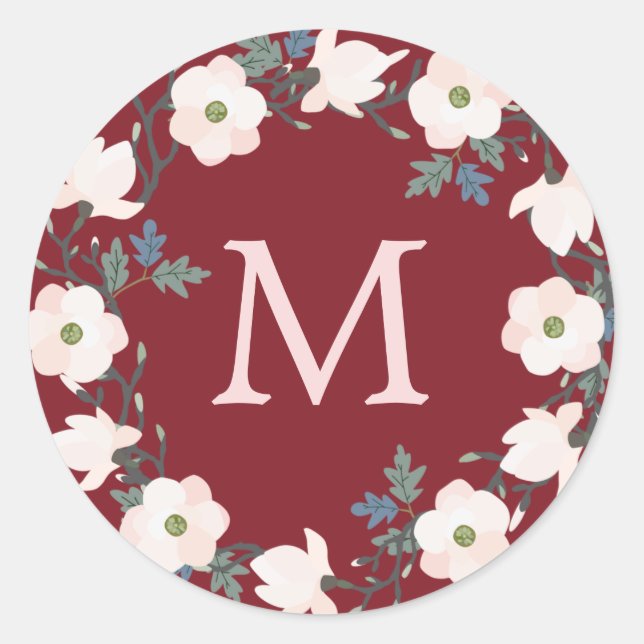 Adesivo Feriado de Natal Burgundy Blush Wreath Monograma (Frente)