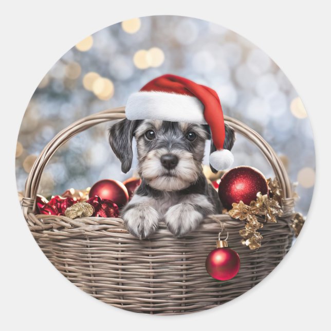 Adesivo Feriado de Natal - Cute Schnauzer Puppy (Frente)