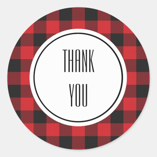 Adesivo Feriado de Natal da Xadrez de Buffalo Negro Vermel (Frente)