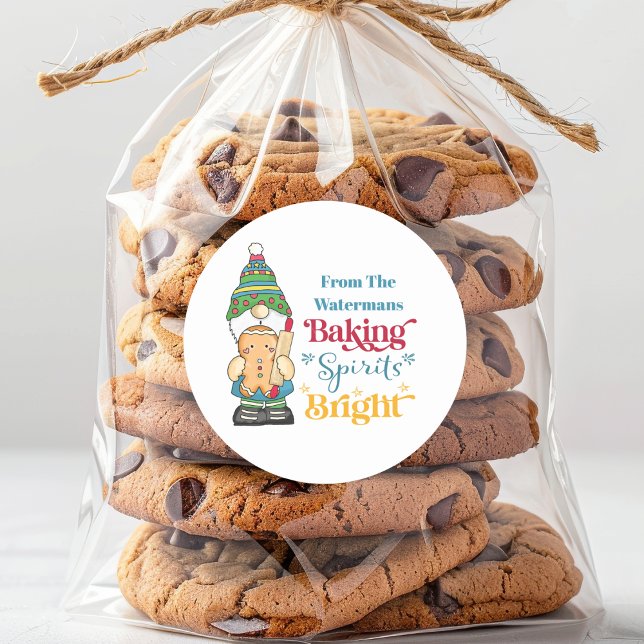 Adesivo Feriado de Natal de Biscoito Brilhante de Beking S (Baking Spirits Bright Monogrammed Gift Bag Sticker for Baked Goods. Happy Holidays!)
