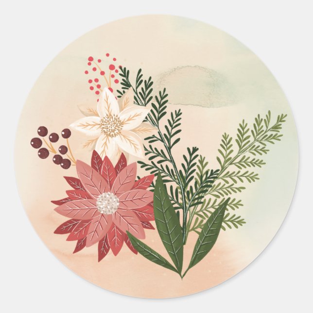 Adesivo Feriado de Natal de Poinsettia, com Aquarelas de O (Frente)