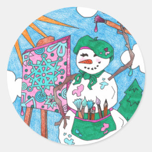 Adesivo Feriado de Natal do Artista Bonito Arte Snowman