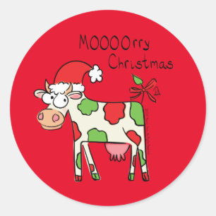 Adesivo Feriado de Natal do Cartoon Engraçado de Vaca