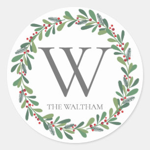 Adesivo Feriado de Natal do Elegant Winter Sprigs Monogram