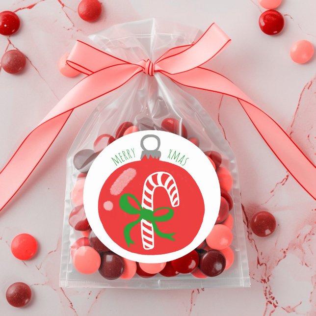 Adesivo Feriado de Natal do Enfeites de natal Candycane (Charming Candycane Christmas Ornament Xmas Holiday Classic Round Sticker
)