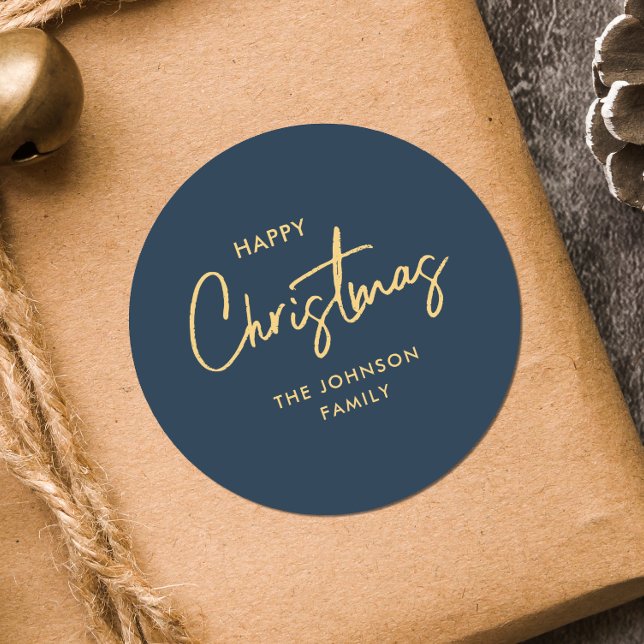 Adesivo Feriado de Natal Dourado, Marinho Elegante moderno (Criador carregado)