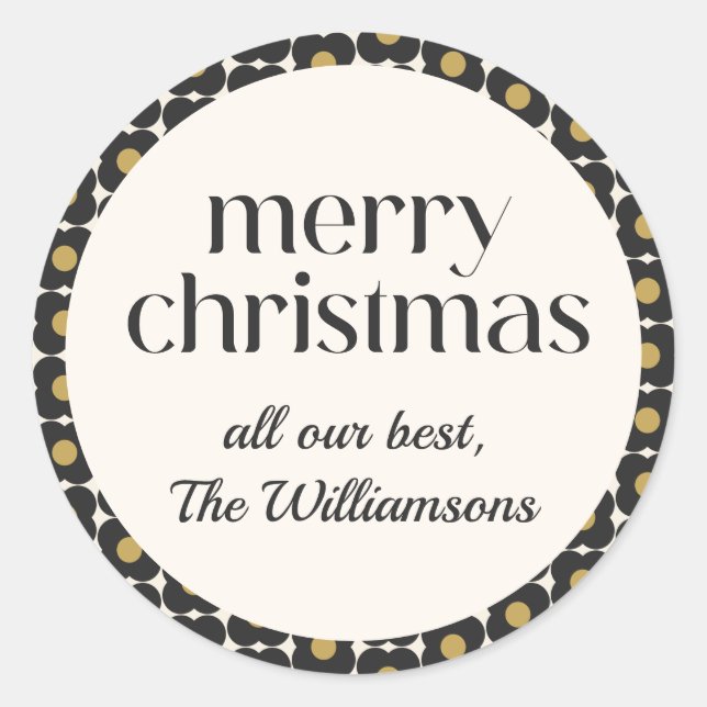 Adesivo Feriado de Natal Dourado Preto com Flor Retroativo (Frente)