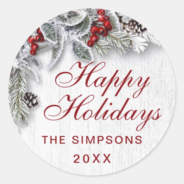 Adesivo Feriado de Natal Holly Pine Rustic Envelolpe (Frente)